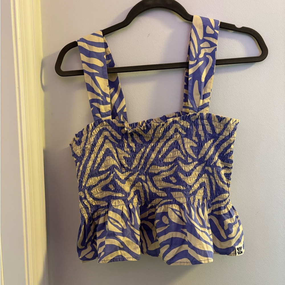 Lucy&Yak Periwinkle and White Bustier Peplum Tank Top